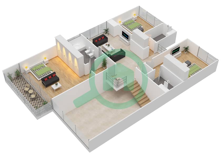 Jawaher Saadiyat - 4 Bedroom Townhouse Type OPTION B - END UNIT 2 Floor plan interactive3D