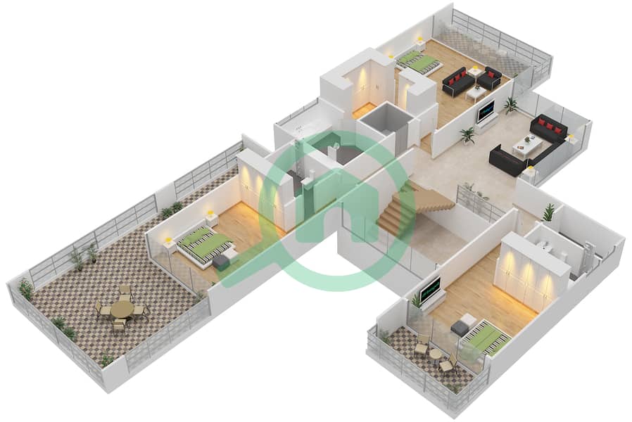 المخططات الطابقية لتصميم النموذج OPTION B فیلا 4 غرف نوم - جواهر السعديات First Floor interactive3D
