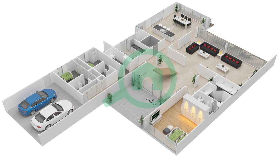 المخططات الطابقية لتصميم النموذج OPTION B فیلا 4 غرف نوم - جواهر السعديات Ground Floor interactive3D