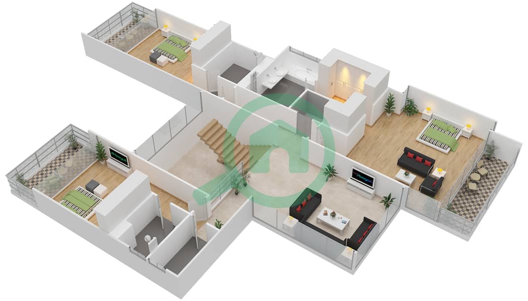 Jawaher Saadiyat - 4 Bedroom Villa Type OPTION A Floor plan First Floor interactive3D