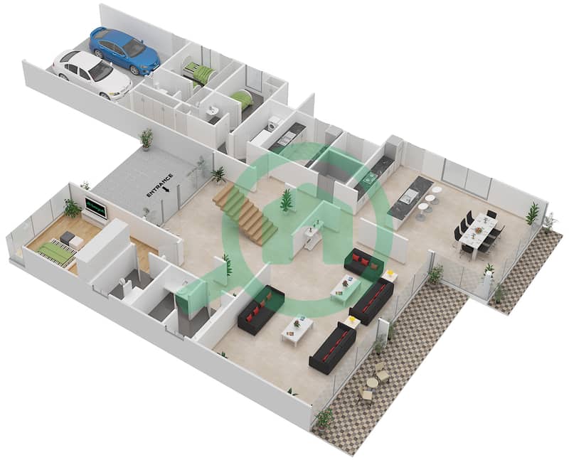 Джавахер Саадият - Вилла 4 Cпальни планировка Тип OPTION A Ground Floor interactive3D