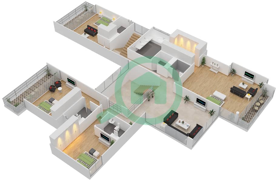 Jawaher Saadiyat - 5 Bedroom Villa Type OPTION A Floor plan First Floor interactive3D