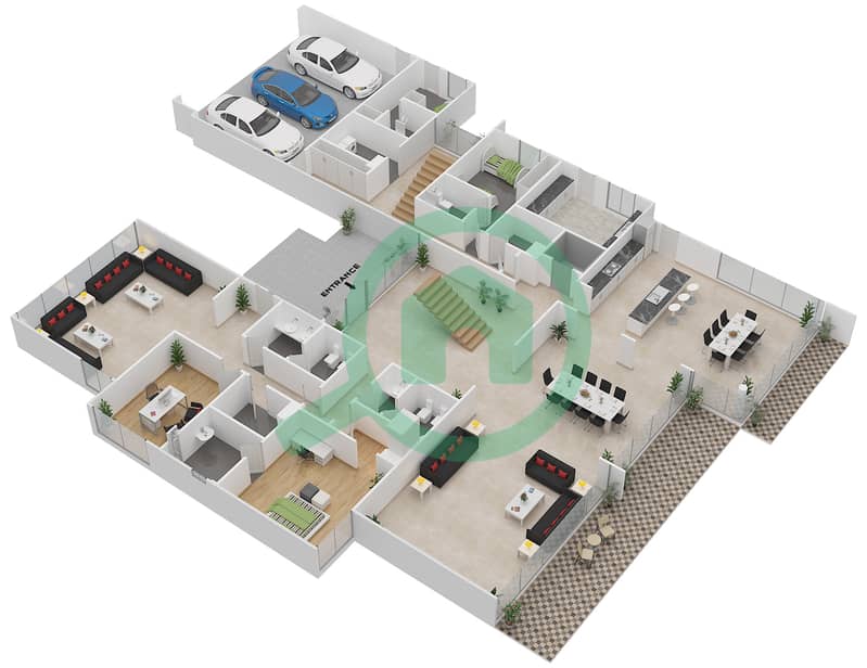 المخططات الطابقية لتصميم النموذج OPTION A فیلا 5 غرف نوم - جواهر السعديات Ground Floor interactive3D
