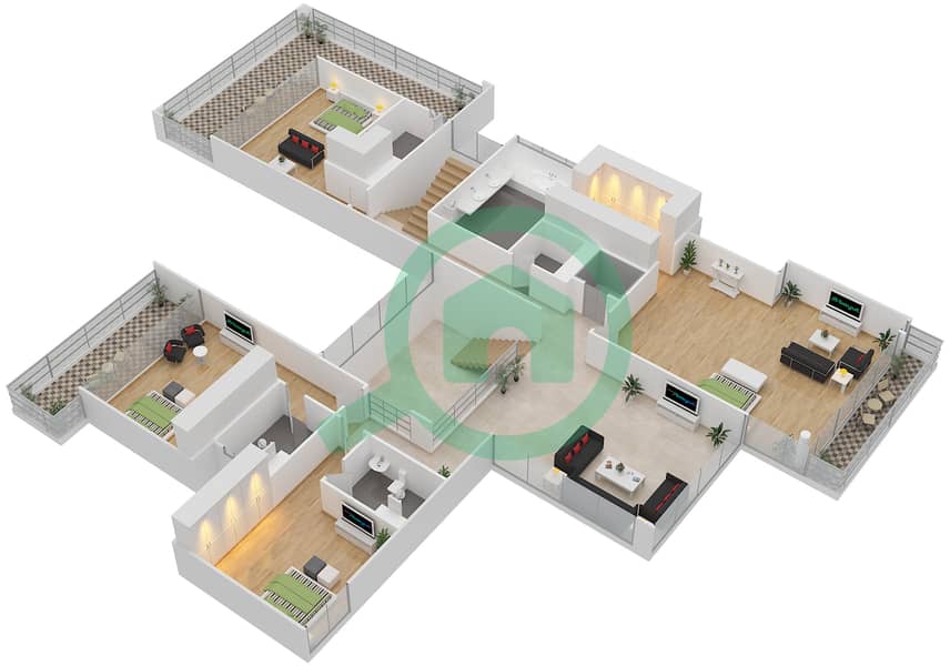 المخططات الطابقية لتصميم النموذج OPTION B فیلا 5 غرف نوم - جواهر السعديات First Floor interactive3D