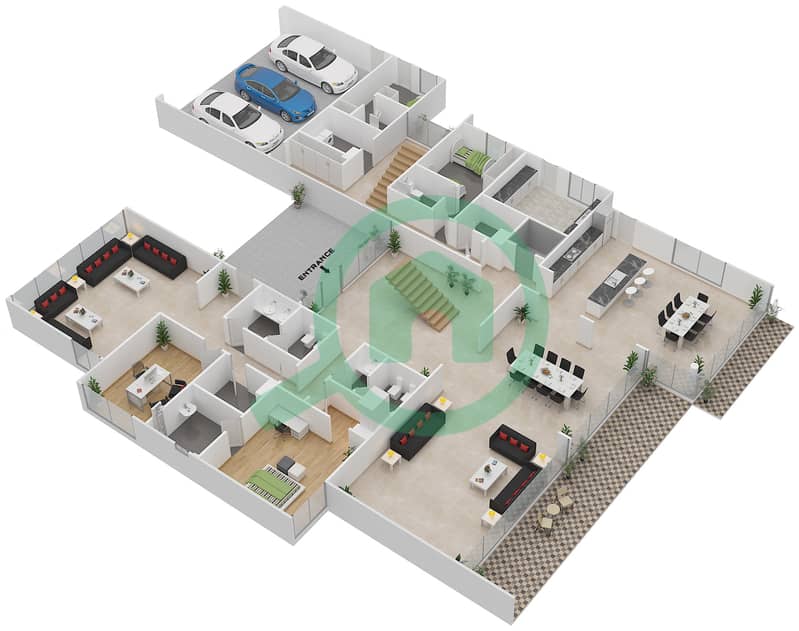 المخططات الطابقية لتصميم النموذج OPTION B فیلا 5 غرف نوم - جواهر السعديات Ground Floor interactive3D