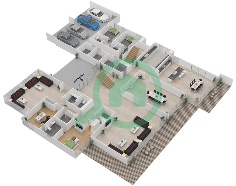 المخططات الطابقية لتصميم النموذج OPTION A فیلا 6 غرف نوم - جواهر السعديات Ground Floor interactive3D