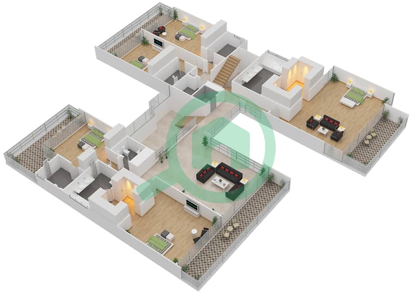 المخططات الطابقية لتصميم النموذج OPTION A فیلا 6 غرف نوم - جواهر السعديات First Floor interactive3D