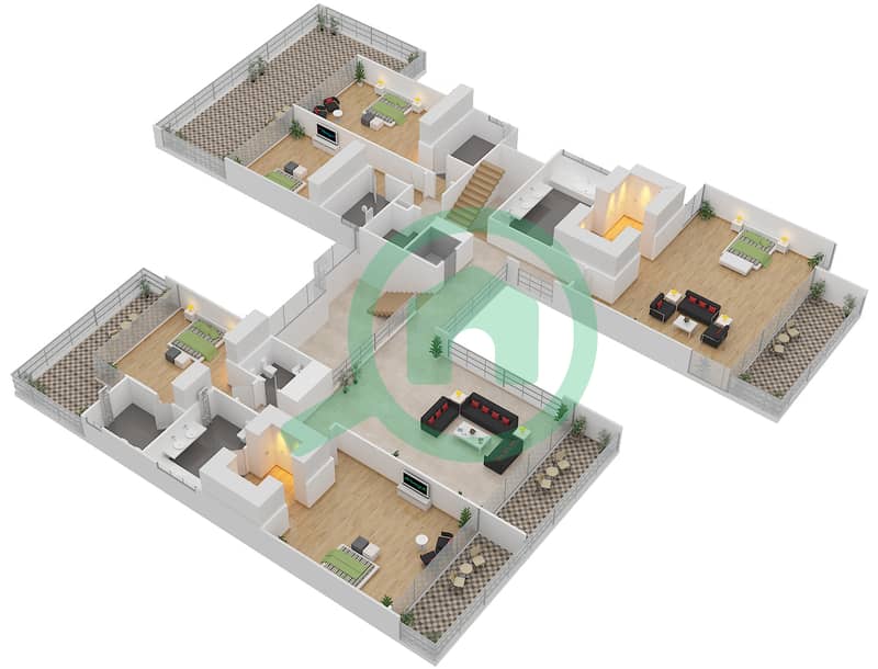 المخططات الطابقية لتصميم النموذج OPTION B فیلا 6 غرف نوم - جواهر السعديات First Floor interactive3D