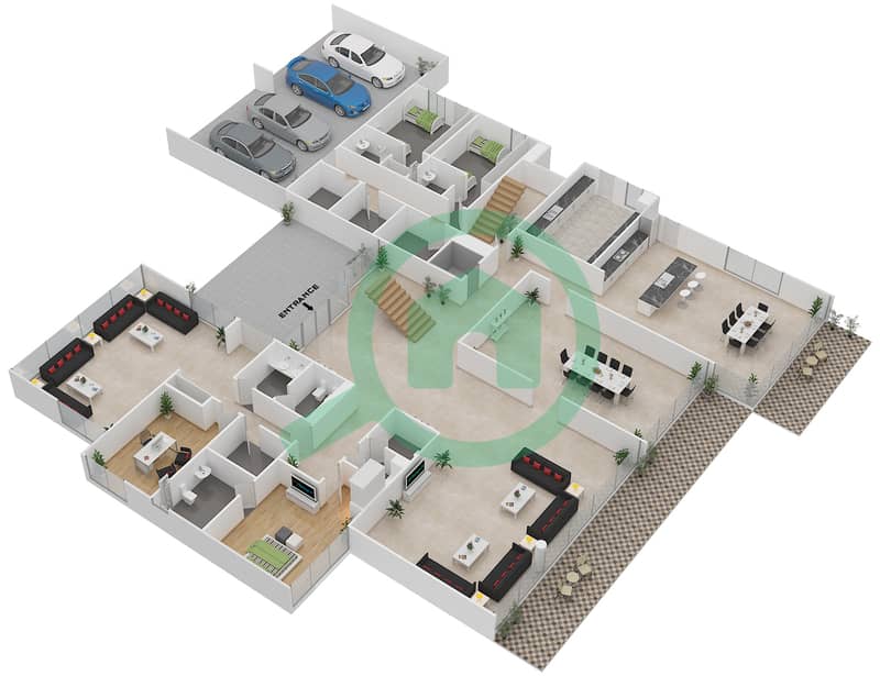 المخططات الطابقية لتصميم النموذج OPTION B فیلا 6 غرف نوم - جواهر السعديات Ground Floor interactive3D