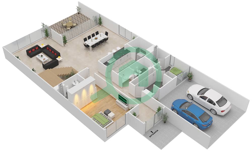 Jawaher Saadiyat - 4 Bedroom Townhouse Type OPTION A - END UNIT 2 Floor plan interactive3D