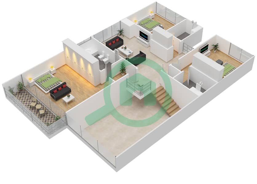 Jawaher Saadiyat - 4 Bedroom Townhouse Type OPTION A - END UNIT 2 Floor plan interactive3D