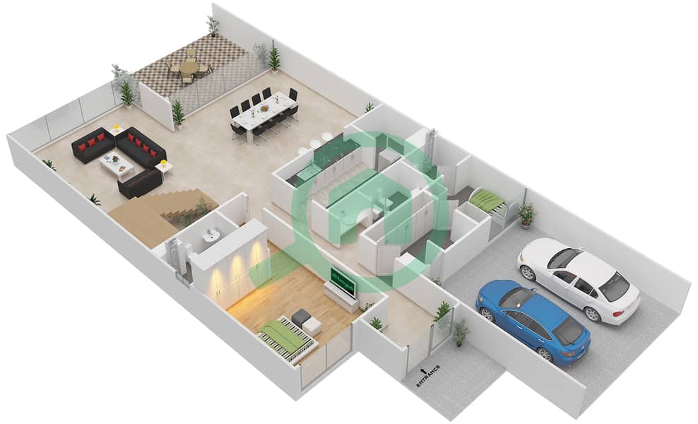 Jawaher Saadiyat - 4 Bedroom Townhouse Type U-1 Floor plan interactive3D