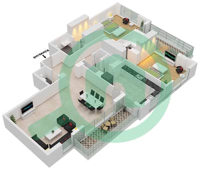 Manazel Garhoud - 2 Bedroom Apartment Type A-FLOOR 1-8 Floor plan