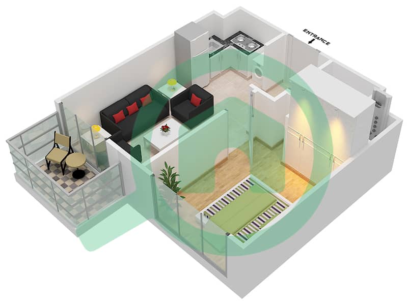 Парк Авеню I - Апартамент 1 Спальня планировка Тип 01 interactive3D