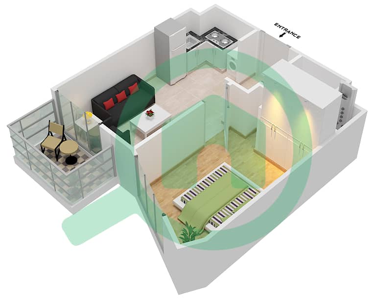 المخططات الطابقية لتصميم النموذج 02 شقة 1 غرفة نوم - بارك افينيو I interactive3D