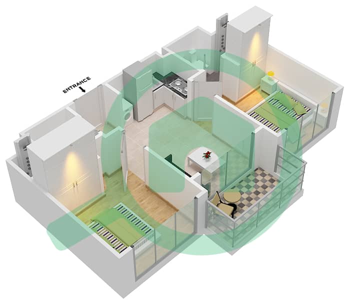 Парк Авеню I - Апартамент 2 Cпальни планировка Тип 2 interactive3D