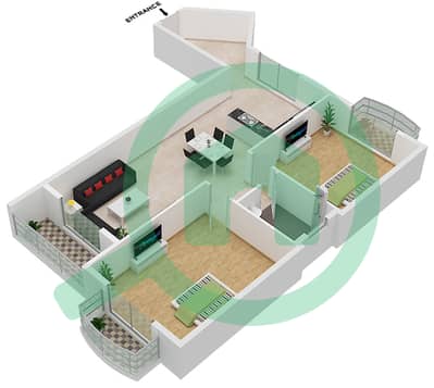 المخططات الطابقية لتصميم الوحدة 5 شقة 2 غرفة نوم - لوديسيا