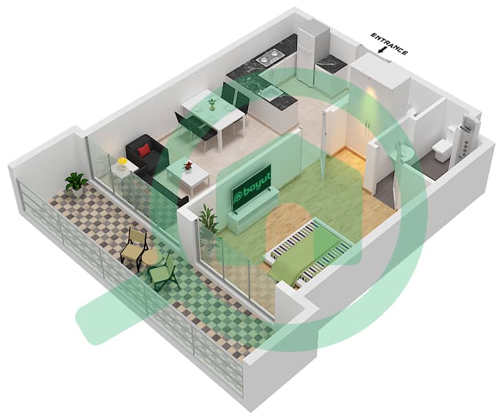 المخططات الطابقية لتصميم النموذج B شقة 1 غرفة نوم - سمانا ويفز interactive3D