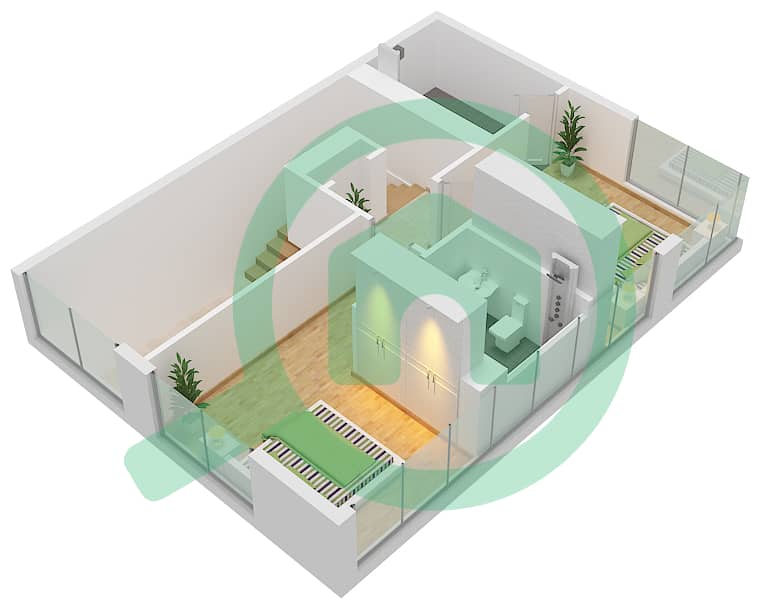 المخططات الطابقية لتصميم النموذج C شقة 2 غرفة نوم - سمانا ويفز Upper Floor interactive3D