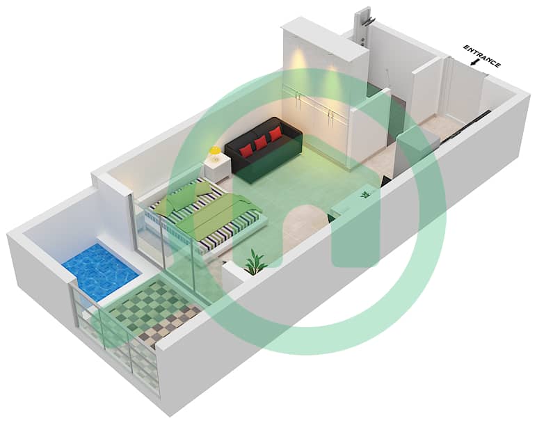Samana Waves - Studio Apartment Type D Floor plan interactive3D