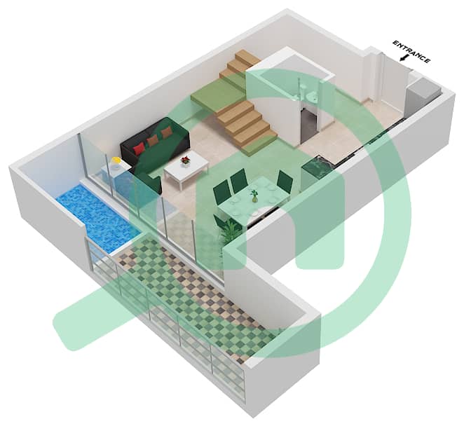 المخططات الطابقية لتصميم النموذج A شقة 1 غرفة نوم - سمانا ويفز Lower Floor interactive3D