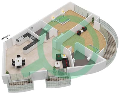 المخططات الطابقية لتصميم الوحدة 9 شقة 2 غرفة نوم - لوديسيا