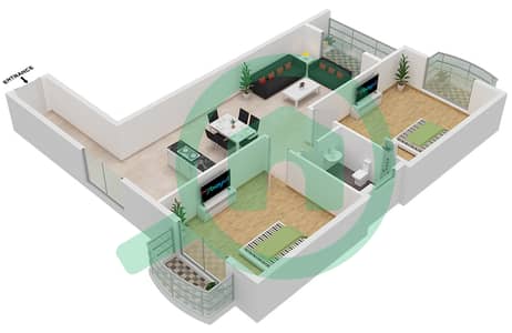 المخططات الطابقية لتصميم الوحدة 10 شقة 2 غرفة نوم - لوديسيا