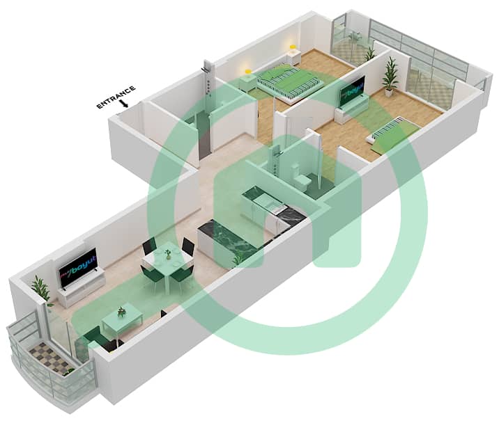 Лудисия - Апартамент 2 Cпальни планировка Единица измерения 1 interactive3D