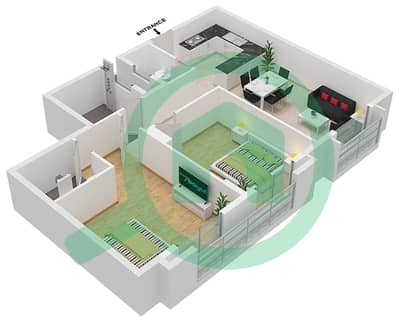 المخططات الطابقية لتصميم الوحدة 3 شقة 2 غرفة نوم - لوديسيا