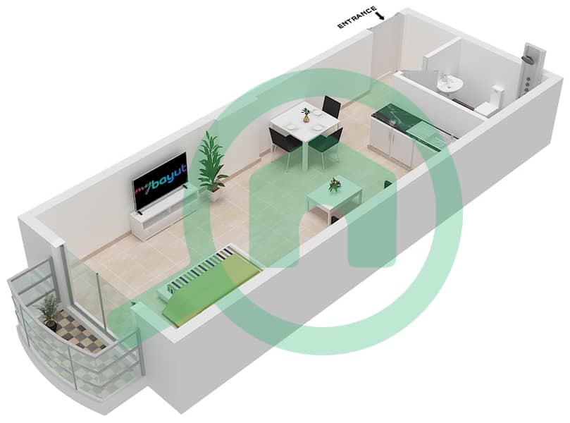 المخططات الطابقية لتصميم الوحدة 23 شقة استوديو - لوديسيا interactive3D