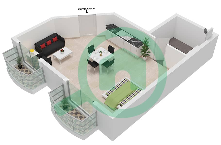 المخططات الطابقية لتصميم الوحدة 24 شقة استوديو - لوديسيا interactive3D