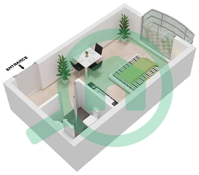 المخططات الطابقية لتصميم الوحدة 25 شقة استوديو - لوديسيا interactive3D