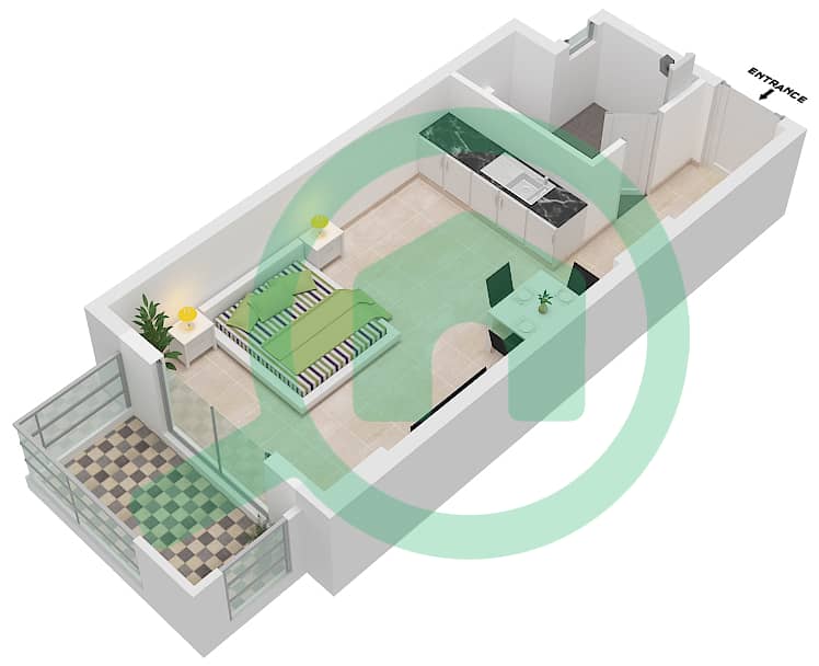 Лудисия - Апартамент Студия планировка Единица измерения 26 interactive3D