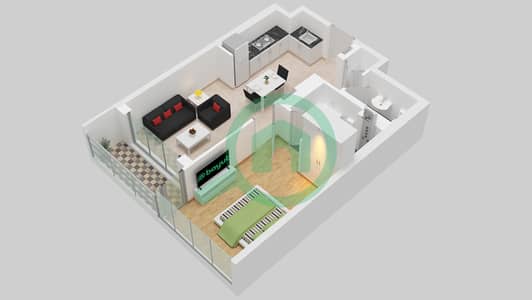 المخططات الطابقية لتصميم النموذج A FLOOR 7-16, 17-24 شقة 1 غرفة نوم - برج ذا كريست A