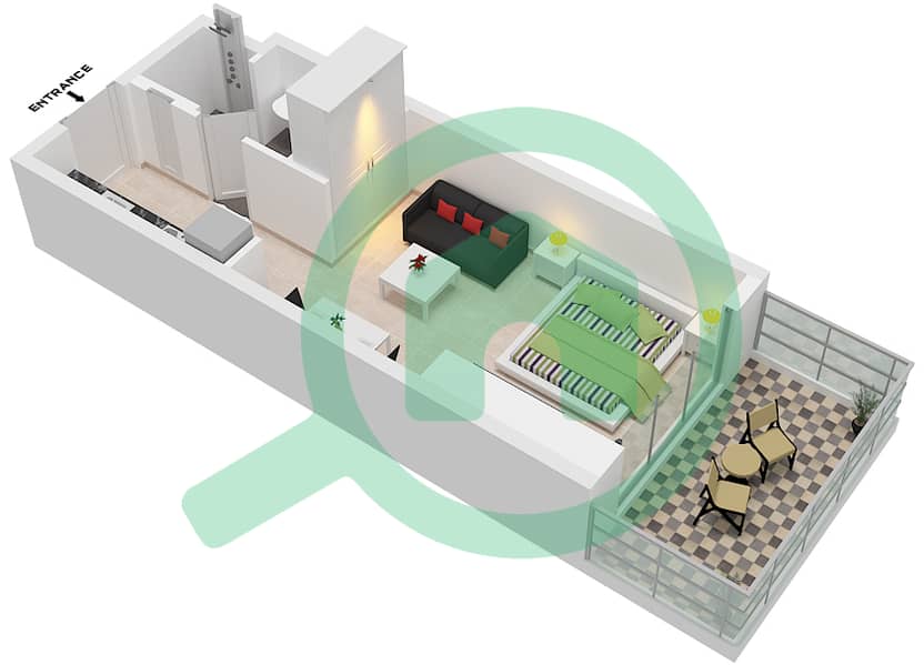 المخططات الطابقية لتصميم النموذج B شقة استوديو - ماج 318 interactive3D