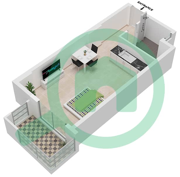 血叶兰别墅区 - 单身公寓单位27戶型图 interactive3D