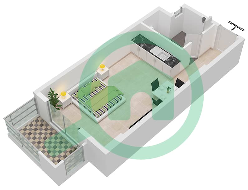 Лудисия - Апартамент Студия планировка Единица измерения 28 interactive3D