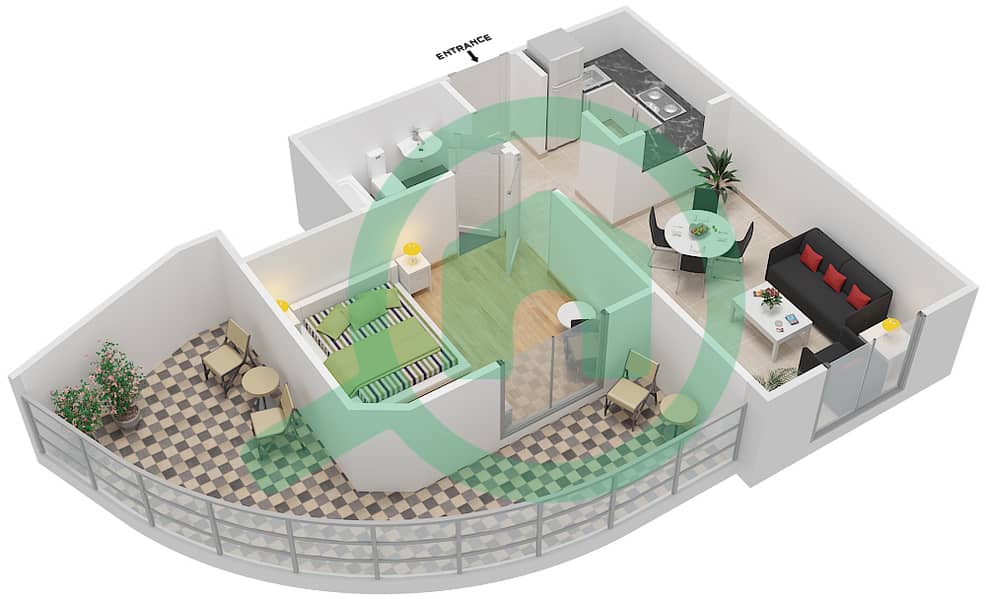 المخططات الطابقية لتصميم الوحدة 4 شقة 1 غرفة نوم - قصر صباح 3 interactive3D