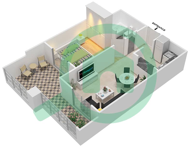 Qasr Sabah 3 - 1 Bedroom Apartment Unit 7 Floor plan interactive3D