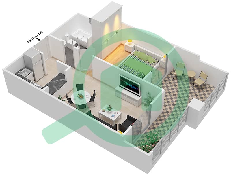 卡斯尔萨巴赫3号楼 - 1 卧室公寓单位8戶型图 interactive3D