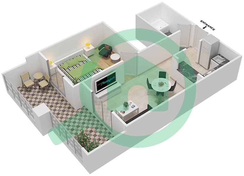 卡斯尔萨巴赫3号楼 - 1 卧室公寓单位14戶型图 interactive3D