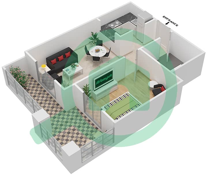 卡斯尔萨巴赫3号楼 - 1 卧室公寓单位17戶型图 interactive3D