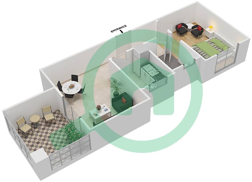المخططات الطابقية لتصميم الوحدة 19 شقة 1 غرفة نوم - قصر صباح 3 interactive3D