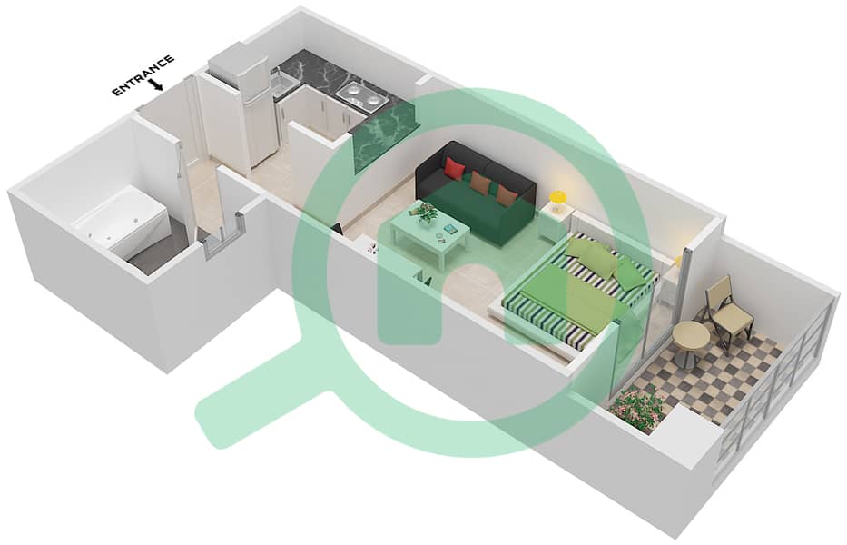 المخططات الطابقية لتصميم الوحدة 20 شقة استوديو - قصر صباح 3 interactive3D