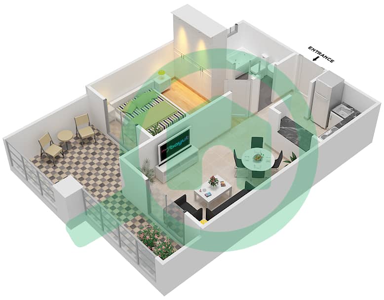 Каср Сабах 3 - Апартамент 1 Спальня планировка Единица измерения 23 interactive3D