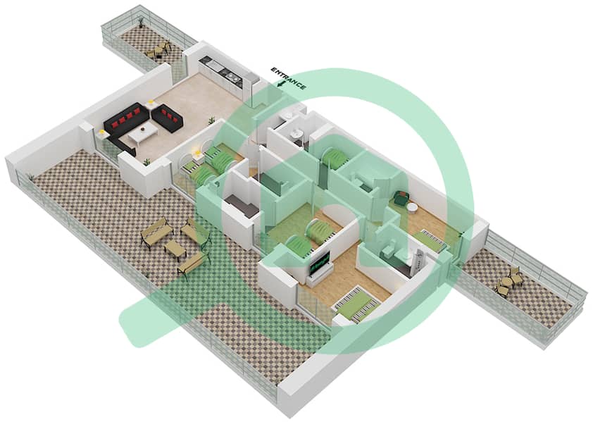 Al Raha Lofts - 4 Bedroom Apartment Type 4B-1 Floor plan interactive3D