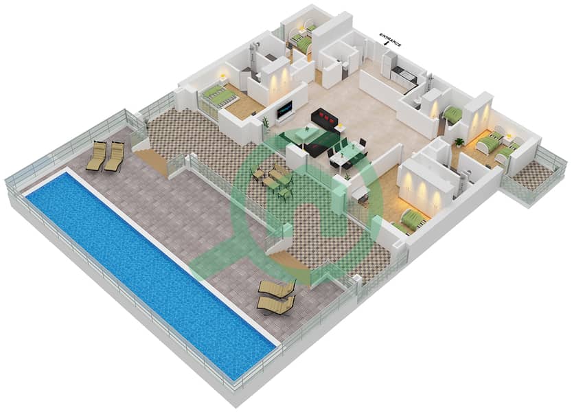 Al Raha Lofts - 4 Bedroom Apartment Type 4B-2 Floor plan interactive3D
