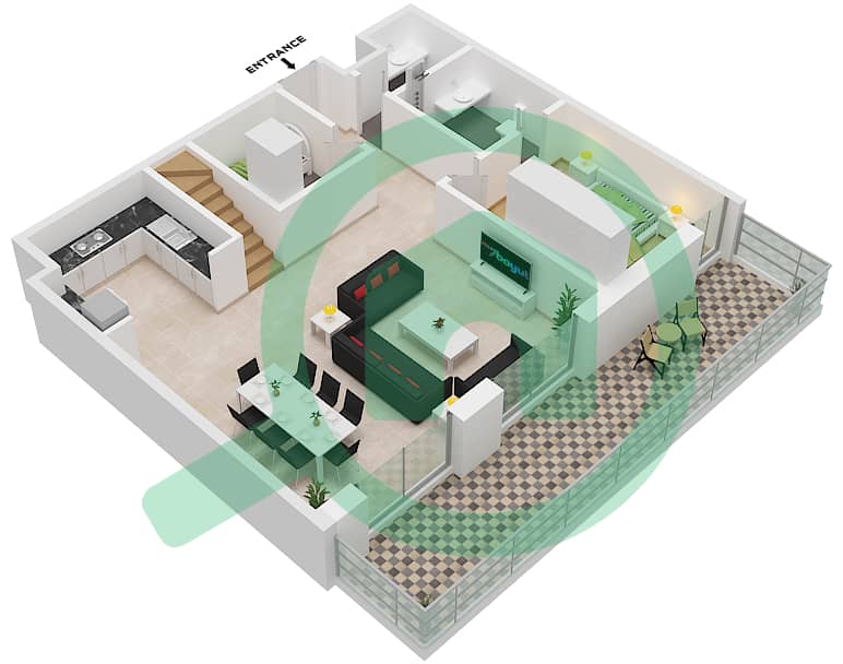 المخططات الطابقية لتصميم النموذج 4DB-1 شقة 4 غرف نوم - الراحة لوفتس Lower Floor interactive3D