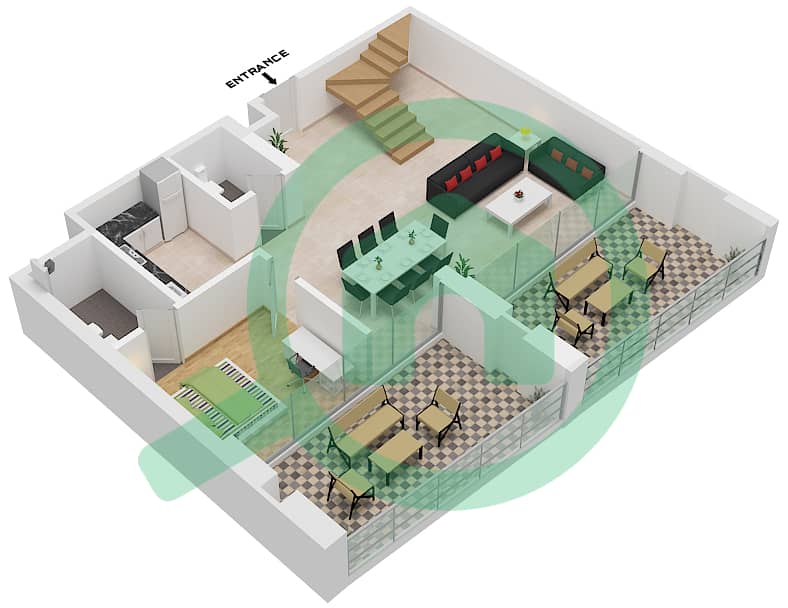 Al Raha Lofts - 4 Bedroom Apartment Type 4DB-3 Floor plan Lower Floor interactive3D