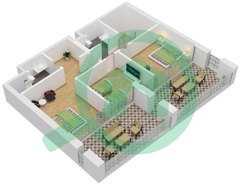 المخططات الطابقية لتصميم النموذج 4DB-3 شقة 4 غرف نوم - الراحة لوفتس Upper Floor interactive3D
